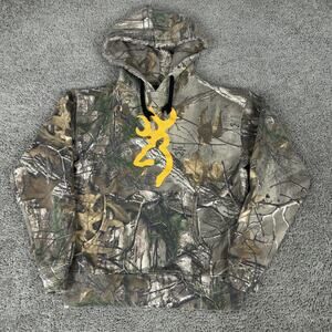 Browning Hoodie Boys Small Realtree Camo Pullover Buckmark Logo Sweatshirt